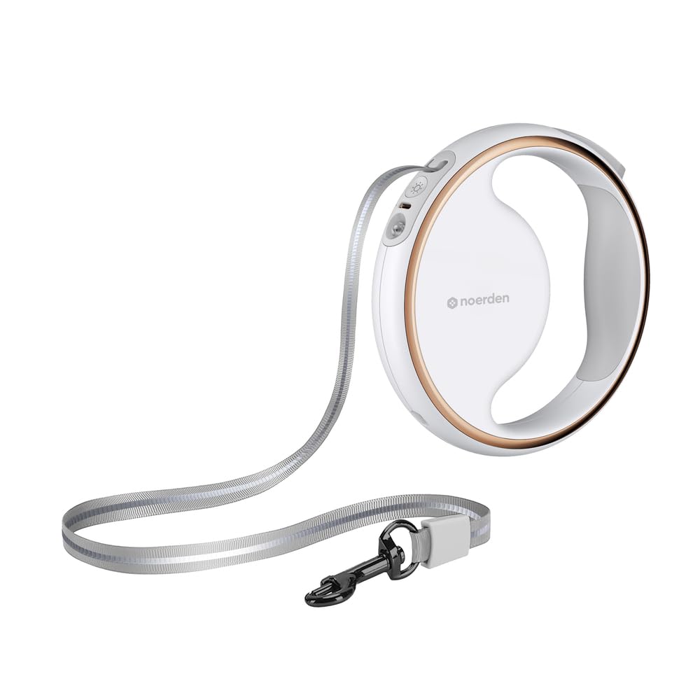 Noerden Lumi Laisse réfléchissante avec Lampe Torche LED Distributeur de Sacs à déjections Canines 3 m pour Chiens jusqu'à 50 kg