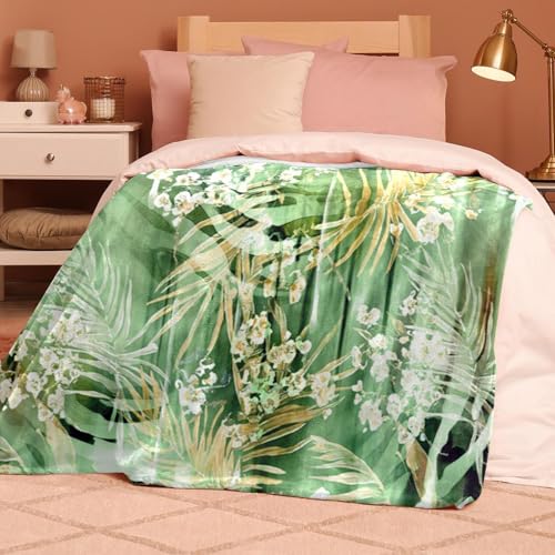 Plaid chaud feuilles vertes couverture douce pour cocooning sur canape et lit - 8