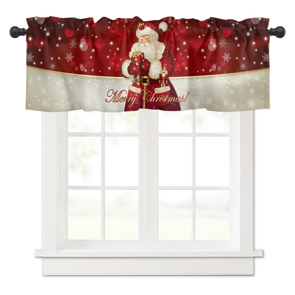 Surwin Cortinas Cortas Ventanas Cocina Cortina de Bistró de Navidad Roja Puerta Cocina para Ventana, Comedor, Cafetería, Balcón, Dormitorio, Decoración del Hogar (137x45cm,Papá Noel)
