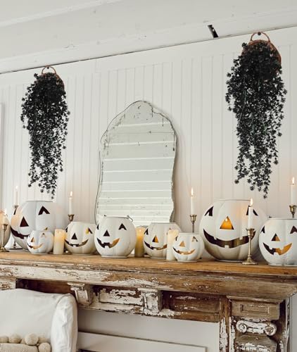 Black Hanging Flowers Faux Hanging Plants Black Artificial Hanging Plant Fake Greenery Faux UV Resistant Hanging Vines Plant for Indoor Outdoor Wedding Halloween Party Fall Wall Room Door Decor