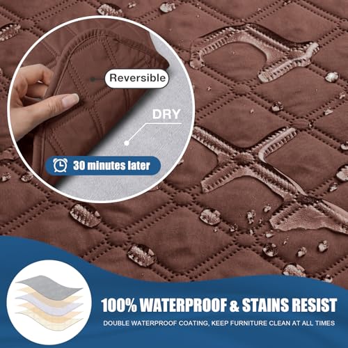 Image of TAOCOCO 100% Waterproof Recliner Covers, Reversible Recliner Couch Cover for Reclining Chair, Washable Couch Protector for Pets Kids (1 Seater 22 inch, Coffee)