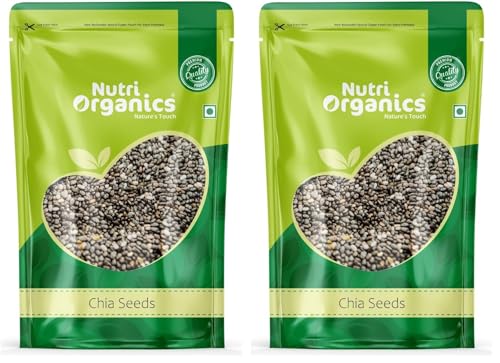 Image of NutriOrganics Raw Unroasted Chia Seeds for Eating with Omega 3 and Fiber for Weight Loss Management - 200 Gram (Pack of 2)