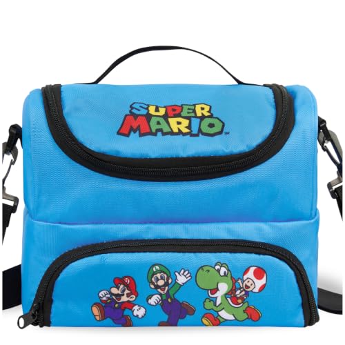 Get Trend Super Mario Boys Insulated Lunch Bag with Compartments Cooler Bag for Kids Lunch Box & Snacks Food Carrier for School Travel & Picnics School Supplies Gifts for Kids (Blue Mario)