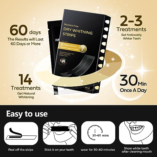 Image of Professional Pap + Charcoal Dry Teeth Whitening Strips 14 Treatments to Whiten Teeth Residue Free with 28 Mint Flavored Dental Whitener Strips Easy-to-Use Whitening Strips Kit