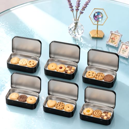 Image of Hotop 6 Pack Metal Rectangular Empty Hinged Tins 3.75 x 2.45 x 0.8 Inch Box Containers with Lids Mini Portable Box Small Storage Kit, Home Organizer (Black)