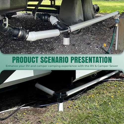 Image of RV and Camper Sewer Waste Plumbing Connection System Kit with Slip Fit Coupling Adapter, for 3inch PVC Pipe RV Sewer Hose Fittings RV Sewer Adapter and Pipe Stand