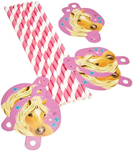 Amscan 9911589 - Trinkhalme Pretty Pony, 8 Stück, Strohhalme aus Papier, Tisch-Dekoration, Getränke, Kinder-Geburtstag, Karneval, Motto-Party