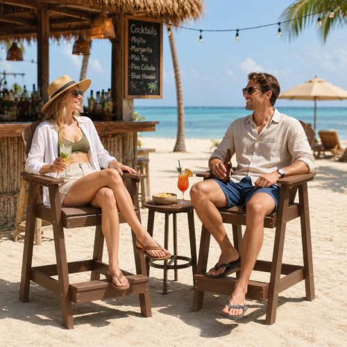 Image of Psilvam Tall Adirondack Chair 1PC, Poly Lumber Outdoor Bar Stools, Brown