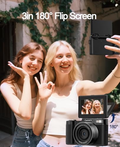 FLATIC Digital Camera with WiFi, 5K 64MP Cameras for Photography with 180° Flip Screen for YouTube, 18X Zoom Autofoucs Vlogging Camera with 64GB Card, Wide & Macro Lens, 2 Batteries, Card Reader