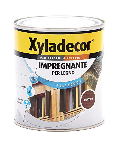 Xyladecor IMPREGNANTE ALL' ACQUA per Legno vernice Fondo per Interni ed Esterni, Inodore, colore ROVERE 750ML, 750 ML