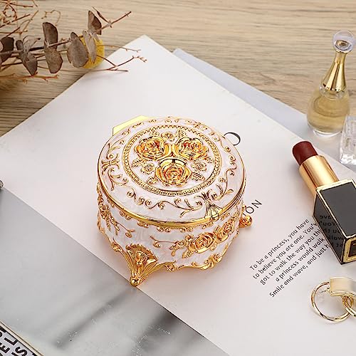 Hipiwe HPWSN00809 Vintage Round Jewelry Box Small Trinket Storage Organizer Box Gold Metal Chest Ring Case Treasure Box Keepsake Box Earrings Necklace Storage Box Gift For Girl Women thumb #1