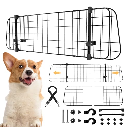 Herrselsam Grille de protection de voiture, pour chien, largeur réglable, grille de séparation pour coffre de chien, avec ceinture de sécurité, filet de...