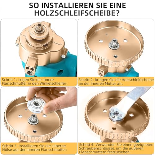 4 Stück Frässcheibe für Winkelschleifer Holz 125mm Winkelschleifer Mit 22,2 mm Holz Schleifscheibe Schleifscheiben zum Formen, SchleifenundSchneiden 125mm Holzschleifscheiben(Gold)