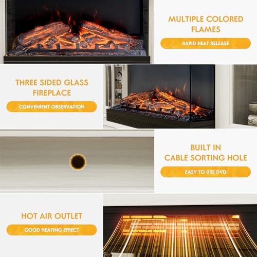 JUMMICO-Fireplace-TV-Stand-for-TVs-up-to-65-3-Sided-Glass-Media-Entertainment-Center-Console-Table-with-Cabniet-Storage-Adjustable-Flame-LED-Color-for-Living-Room-Distressed-White JUMMICO Fireplace TV Stand for TVs up to 65 3 Sided Glass Media Entertainment Center Console Table with Cabniet Storage Adjustable Flame LED Color for Living Room Distressed White