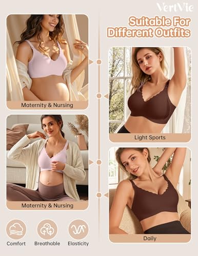 Image of Vertvie Seamless Nursing Bras for Breastfeeding Jelly Support | No Underwire, Maternity Sleep Bralettes, Pregnancy Wireless Bra for Women, Full Coverage, V-Neck, Comfortable, Breathable