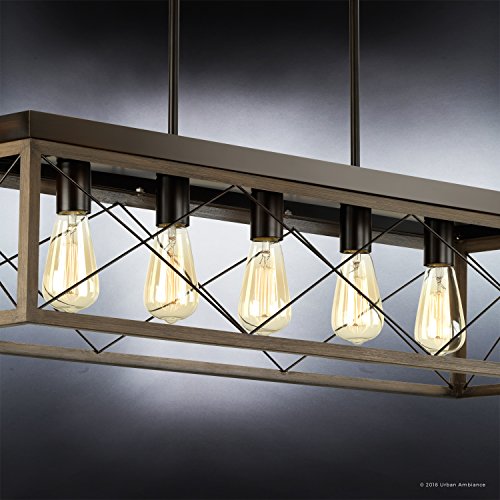 Urban Ambiance Luxury Industrial Chic Island/Linear Chandelier, Large Size: 9" H X 38" W, With Modern Farmhouse Style Elements, Olde Bronze Finish, Uhp2126 From The Berkeley Collection #TOP3