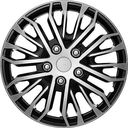 Swiss Drive Hubcap Set 4 pcs Wheel Cover Rim Replacement for Toyota - Austin Rim Cover Silver Car Wheel Hub Cap Hubcaps Easy to Install Truck SUV Car (17 Inch, Silver Black)
