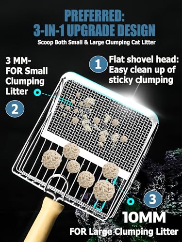 2025 Latest 5-in-1 Cat Litter Scooper with Holder, Metal Cat Litter Scoop Deep Shovel Kitty Poop Scooper Stand for Litter Box, Fast Sifting Kitty Poop Scooper Caddy Poop Scooper Stand (Multicolor-B)