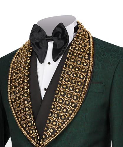 Embellished Men's Black Paisley Blazer with Gold Rhinestone Formal Tuxedo Jacket with Shawl Lapel3