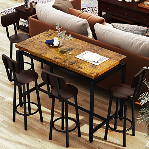 Dklgg Bar Dining Table Set For 4 Industrial Pub Table And Chairs, Kitchen Counter Height Table & 4 Pu Leather Upholstered Stools With Backrest Space-Saving Dining Room Table Set For Small Space #TOP2