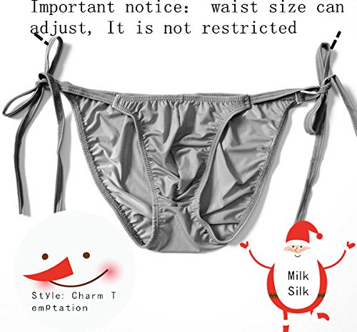 WenMei String Bikini Thong Briefs Milk Silk Side Tie Men's Underwear2