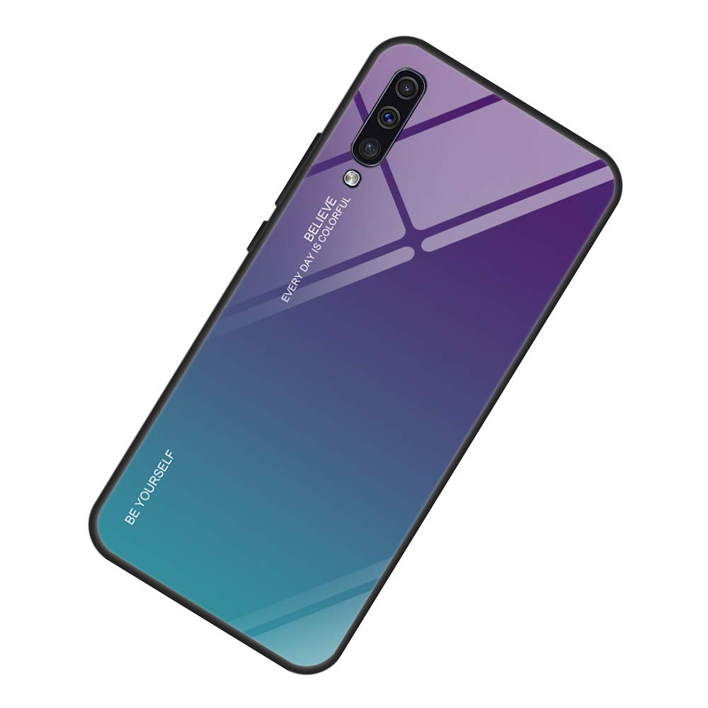 Alsoar Ultra Slim Mobile Phone Case for Galaxy A40 Protective Case Gradient 9H Tempered Glass Frame Soft Silicone Shockproof Scratch Vogue Cover Galaxy A40