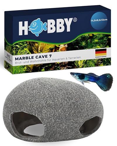 Hobby Aquaristik Marble Cave 7 I 14,5 × 8,5 × 12 cm I Wohn- & Bruthöhle aus Kunstharz für Zwergbuntbarsche, Welse & Garnelen I Deko Höhle für Aquarienbewohner I Rückzugsort & Laichplatz