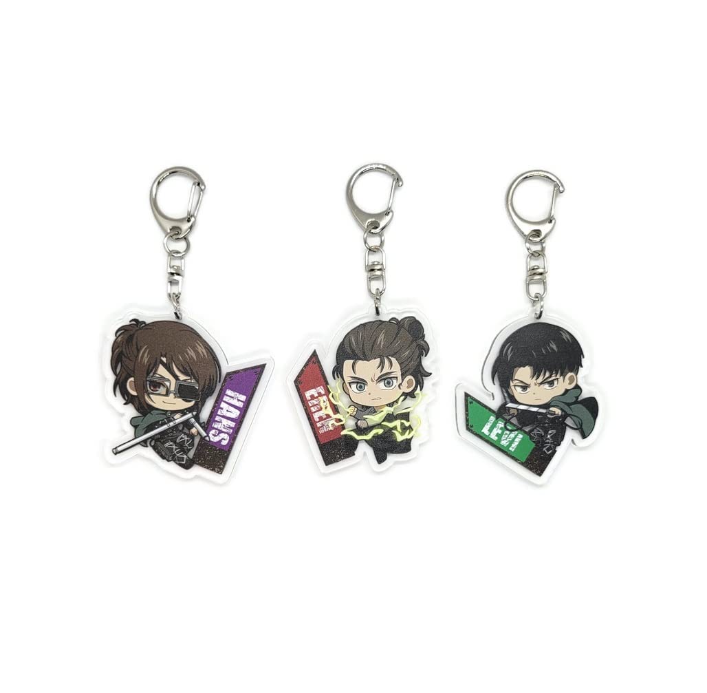 Inc. - Set of 3 AoT Titan Shingeki no Kyojin Acrylic Keychain Levi Ackerman, Hange Zoe, Eren Jaeger v1