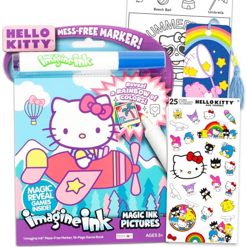 SANRIO Hello Kitty - Juego de libros para colorear sin ensuciar, paquete con tinta Hello Kitty Imagine con páginas para colorear sin desorden y calcomanías, más actividades para colorear para niñas y