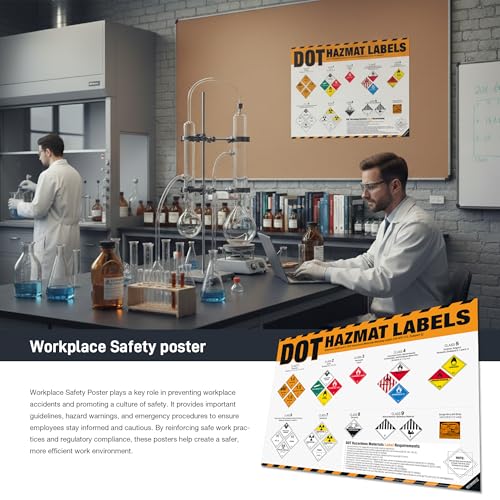 Image of DOT Hazmat Labels Poster - 49 CFR 172 Hazardous Materials Warning Labels Chart, Class 1-9 Hazard Identification Guide for Warehouses, Transportation, Chemical Safety & HazMat Training