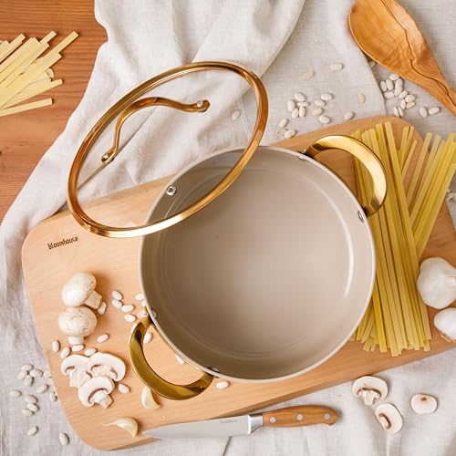 Bloomhouse - Two Time Oprah's Favorite Things Winner - 6 Quart Heavy Duty Aluminum Premium PFA Free Ceramic Nonstick Dutch Oven Pot with Lid - Almond Cream w/Gold Handle by bloomhouse - Image 6