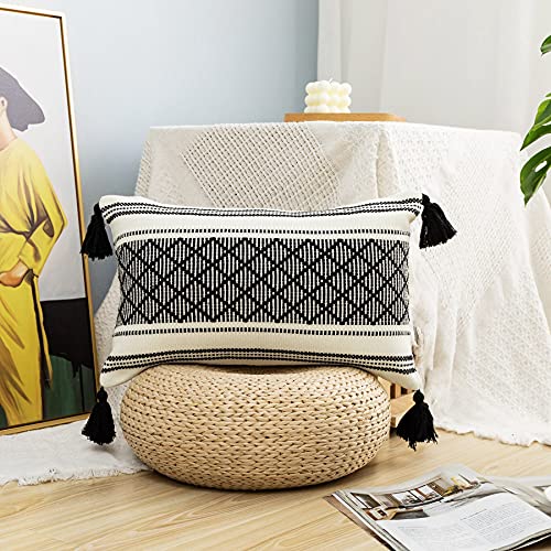 LIGICKY Dekorative Kissenbezug Moderne Boho ​Kissenbezüge Weich Kissenhülle Baumwolle Deko Kissen Sofakissen für Wohnzimmer Couch Schlafzimmer 30 x 50 cm Schwarz und Weiß