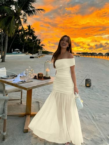 Image of LAGSHIAN Women's Elegant Formal Long Dress One Shoulder Sleeveless Ruched Bodycon Evening Dress