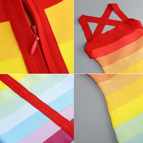 Image of Rainbow Bodycon Bandage Dress Halter Cocktail Party Dresses for Women Wedding Guest Dress