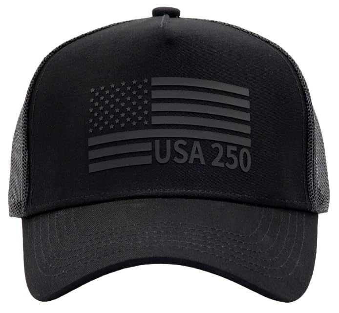 Image of USA Flag Snapback Hat Fits One Size&XXL /3XL - Mens Mesh Trucker Ball Hats - US 250th Anniversary Veterans Memorial Day Gifts