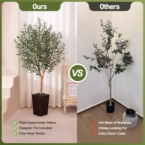 Künstlicher Olivenbaum 180cm - Fake Plastik Pflanzen Groß mit Brauner Kegelförmigem Topf - UV-beständige Kunstpflanzen wie echt für Wohnzimmer, Büro & Balkon Deko,VN133 – Bild 6