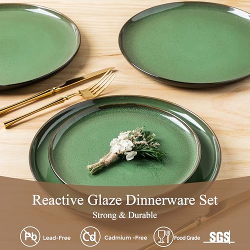 Image of LeRatio Ceramic Dinnerware Sets for 6,Porcelain Plates and Bowls Sets,Handmade Reactive Glaze Dishes Set,Chip Resistant and Scratch Resistant | Oven&Dishwasher & Microwave Safe-Green(18PCS)