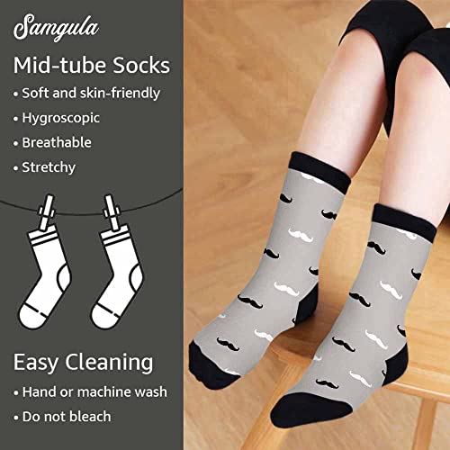 Image of Red Striped Crew Socks for Woman Size 6-8 Christmas Tree Moose Snowflake Dots Lines Girls Socks