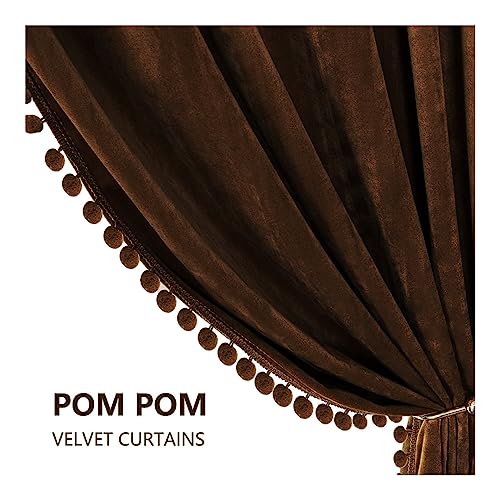 Image of Amazon Brand - Umi Velvet Eyelet Door Curtains with pom pom Lace for Living Room Bedroom Kitchen 1 pc Pack in Coffee Color (Windows - 4 feet x 5 feet)