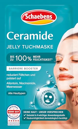 Schaebens Ceramide Jelly Tuchmaske - Barriere Booster für anspruchsvolle Haut, reduziert Fältchen, polstert auf und spendet bis zu 100% mehr Feuchtigkeit, mit Allantoin, Niacinamide und Meerwasser
