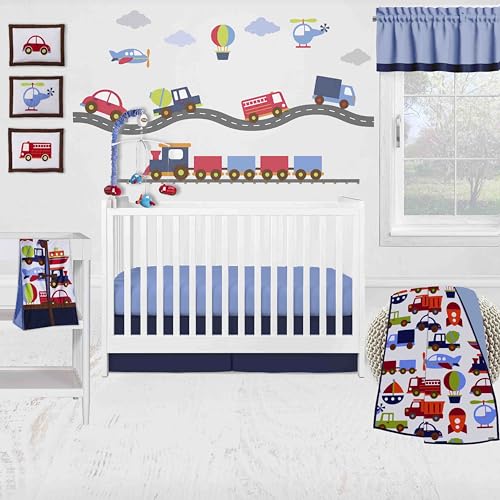 Bacati - Transportation Blue Navy Green Red Orange 10 pc Crib Bedding Set with 2 Crib Fitted Sheets