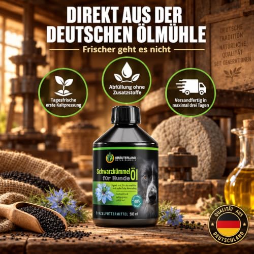 Kräuterland Schwarzkümmelöl für Hunde 500ml Kaltgepresst & nativ