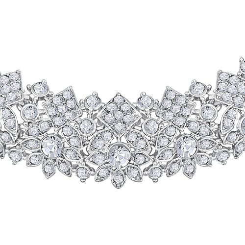 Image of Atasi International Silver Plated White Crystals American Diamonds Stylish Necklace Set with Earrings and Maang Tikka for Women and Girls | Stylish Jewellery for Party, Wedding and Festive Occasions (R6156)