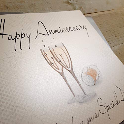 WHITE COTTON CARDS Code XLWB21 Happy Anniversary, Handmade Large Anniversary Card Champagne Glasses - Image 3