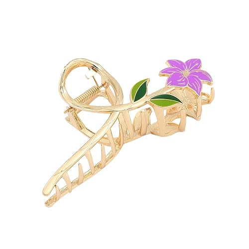 Pinzas de metal grandes con diseño de flores de lirio morado, pinzas para el cabello florales de verano, pinzas de sujeción fuerte, accesorios para