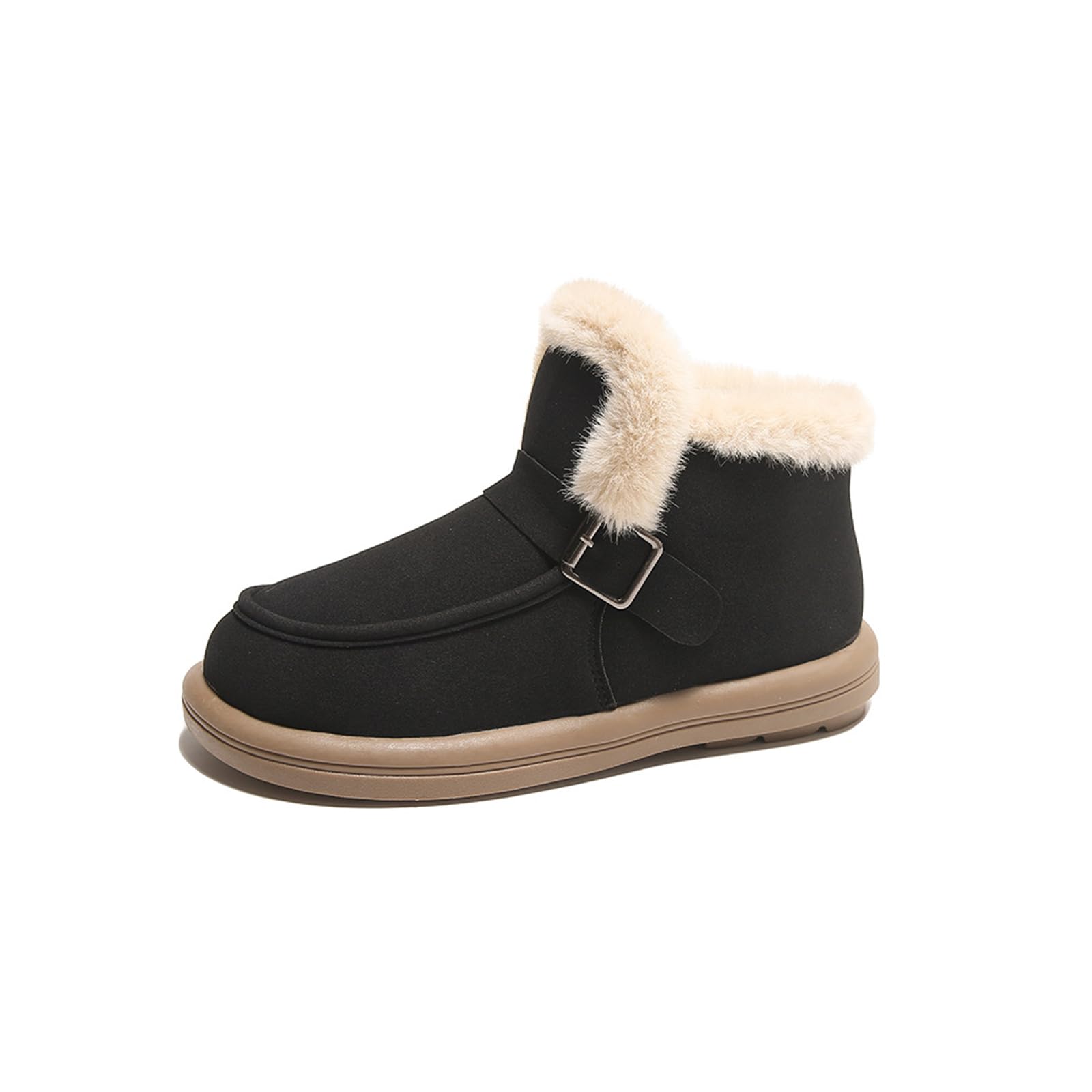 Winter low-top Snow Boots for Women Winter Plush Lined Flat Shoes Fashion Round Toe Warm Slip on Flat
