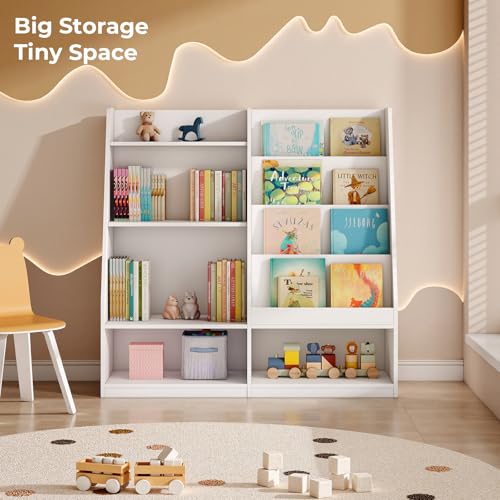 Image of Tatub 4 Tier Kids Wooden Bookshelf and Toy Storage, Children Toy Organizer with Upgraded Book Shelves, Toddler BookRack Baby Bookcase with Upgraded Storage for Nursery, Playroom and Classroom, White