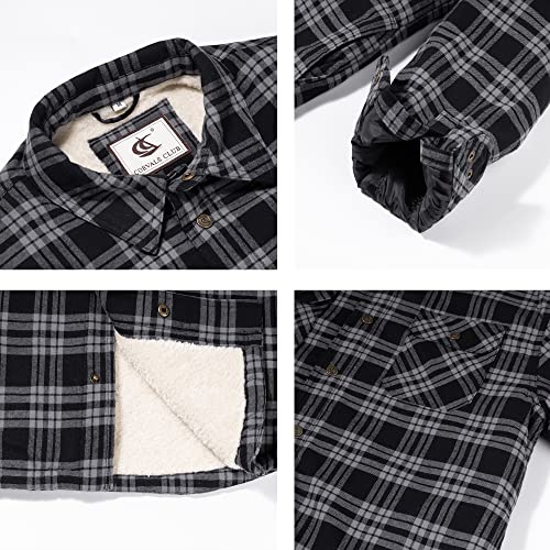 Image of COEVALS CLUB Men's Flannel Shacket Casual Button Snap Sherpa Quilted Lined Premium Jacket Shirts