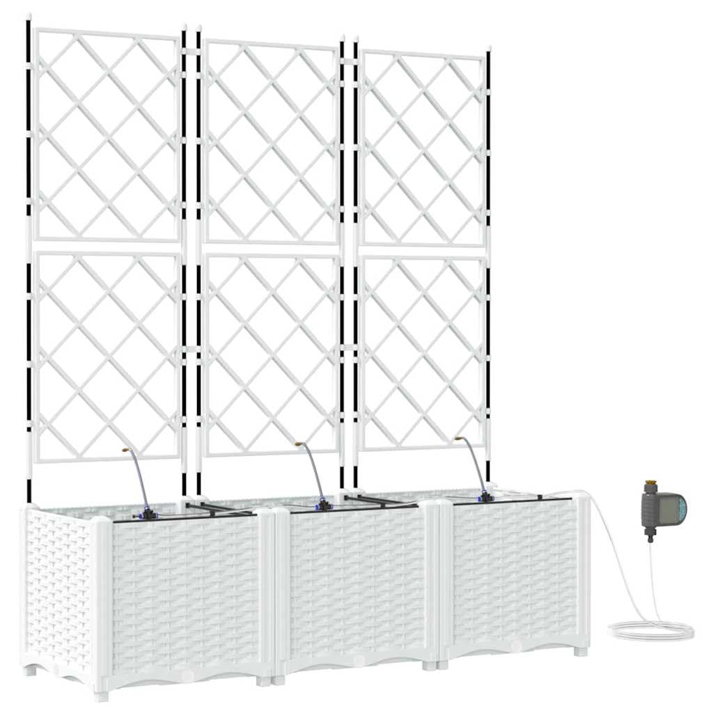 Lot de 3 pots de fleurs de jardin avec système d'auto-irrigation, jardinière surélevée moderne en plastique pour jardin et terrasse - Blanc - Pour fleurs et herbes - 120 x 40 x 142 cm