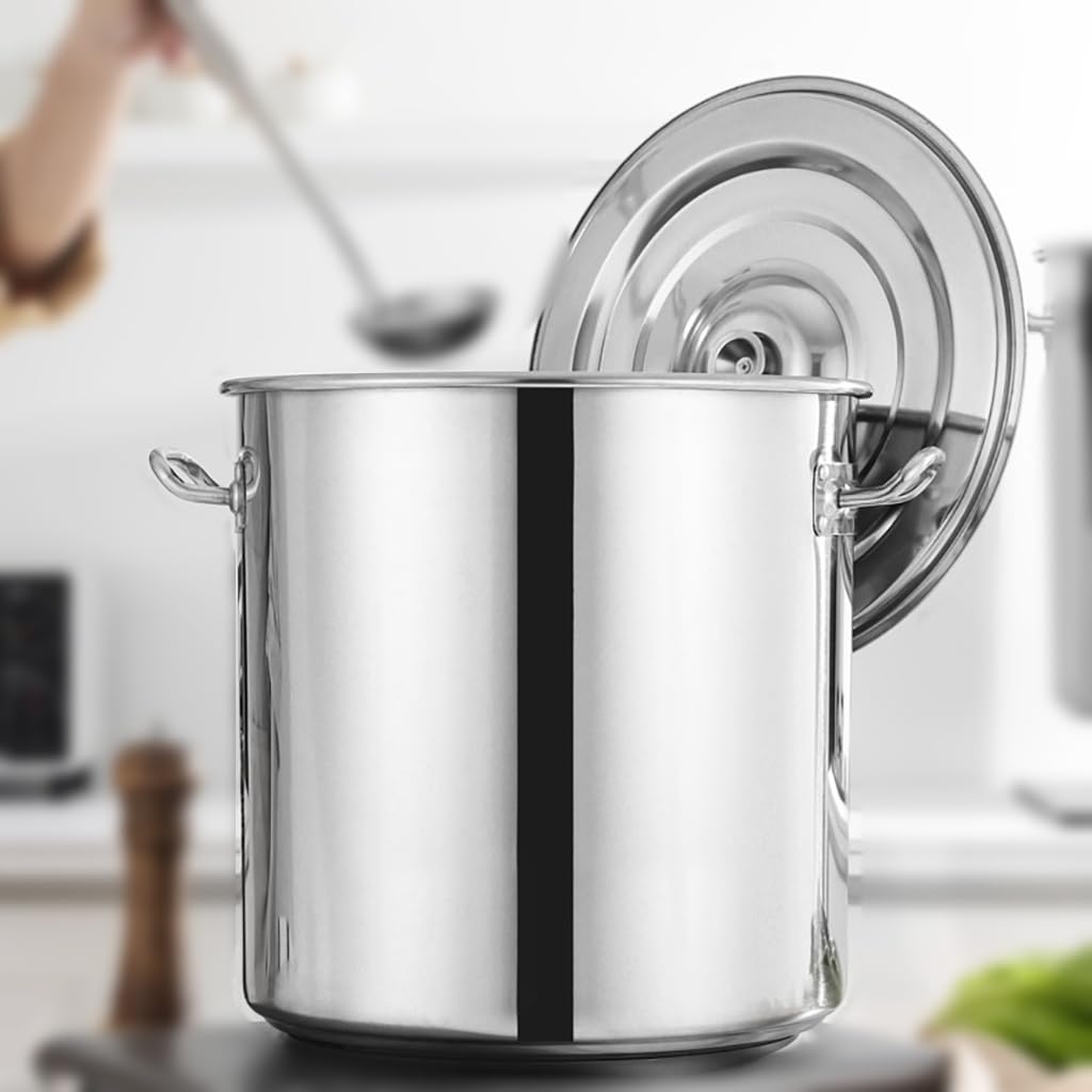 Grande pentola in acciaio inox con coperchio, versatile per casa e ristorante, dimensioni da 5,5 l a 160 l, perfetta per zuppe, stufati e conserve. Acciaio: 45 l, profondità: 40 cm x altezza